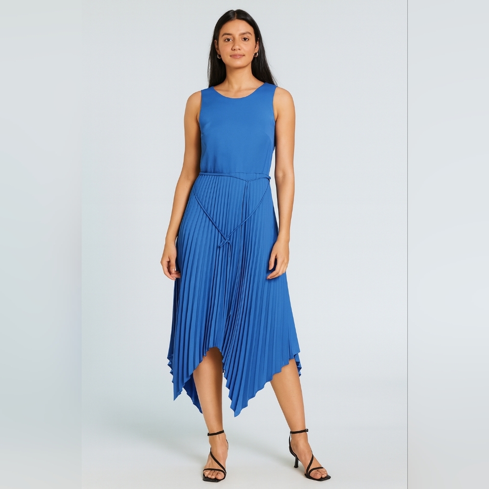 Maison Tara Womens Ocean Blue Formal Crinkle High Low Midi Dress Size 16
